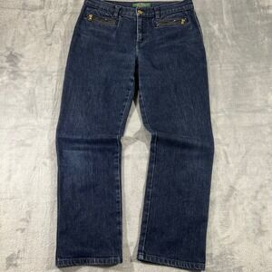 Lauren Ralph Lauren Petite Dark Wash Straight Leg Jeans with Zipper Pockets 6P